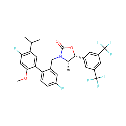 COc1cc(F)c(C(C)C)cc1-c1ccc(F)cc1CN1C(=O)O[C@H](c2cc(C(F)(F)F)cc(C(F)(F)F)c2)[C@@H]1C ZINC000073223375