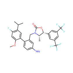 COc1cc(F)c(C(C)C)cc1-c1ccc(N)cc1CN1C(=O)O[C@H](c2cc(C(F)(F)F)cc(C(F)(F)F)c2)[C@@H]1C ZINC000082157504