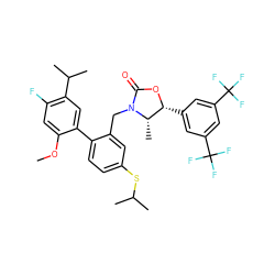 COc1cc(F)c(C(C)C)cc1-c1ccc(SC(C)C)cc1CN1C(=O)O[C@H](c2cc(C(F)(F)F)cc(C(F)(F)F)c2)[C@@H]1C ZINC000082164630