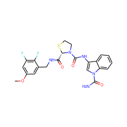 COc1cc(F)c(F)c(CNC(=O)[C@@H]2SCCN2C(=O)Nc2cn(C(N)=O)c3ccccc23)c1 ZINC000148269077