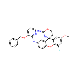 COc1cc(F)c2c(c1)[C@@]1(CCOC(=N)N1)c1cc(Nc3ncccc3OCc3ccccc3)ccc1O2 ZINC001772625763