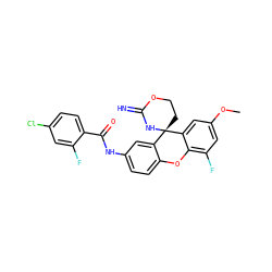 COc1cc(F)c2c(c1)[C@]1(CCOC(=N)N1)c1cc(NC(=O)c3ccc(Cl)cc3F)ccc1O2 ZINC001772587046