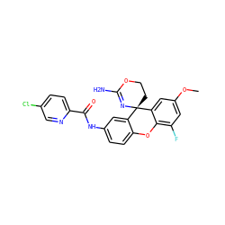 COc1cc(F)c2c(c1)[C@]1(CCOC(N)=N1)c1cc(NC(=O)c3ccc(Cl)cn3)ccc1O2 ZINC000222051325