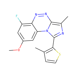 COc1cc(F)c2nnc3c(C)nc(-c4sccc4C)n3c2c1 ZINC000084687215