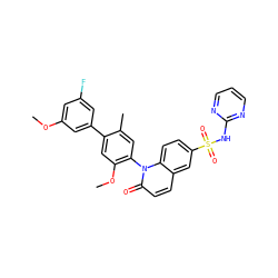 COc1cc(F)cc(-c2cc(OC)c(-n3c(=O)ccc4cc(S(=O)(=O)Nc5ncccn5)ccc43)cc2C)c1 ZINC001772605936