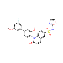 COc1cc(F)cc(-c2ccc(-n3c(=O)ccc4cc(S(=O)(=O)Nc5ncco5)ccc43)c(OC)c2)c1 ZINC001772629676