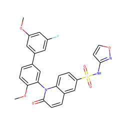 COc1cc(F)cc(-c2ccc(OC)c(-n3c(=O)ccc4cc(S(=O)(=O)Nc5ccon5)ccc43)c2)c1 ZINC001772611206