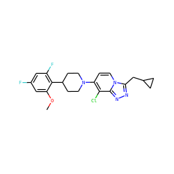 COc1cc(F)cc(F)c1C1CCN(c2ccn3c(CC4CC4)nnc3c2Cl)CC1 ZINC000095559031