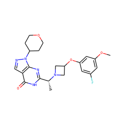 COc1cc(F)cc(OC2CN([C@H](C)c3nc4c(cnn4C4CCOCC4)c(=O)[nH]3)C2)c1 ZINC001772615008