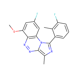 COc1cc(F)cc2c1nnc1c(C)nc(-c3cccc(F)c3C)n12 ZINC000084711401