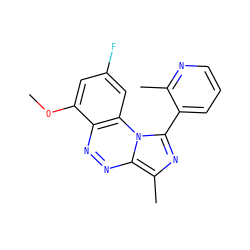 COc1cc(F)cc2c1nnc1c(C)nc(-c3cccnc3C)n12 ZINC000084704974