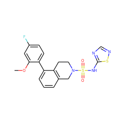 COc1cc(F)ccc1-c1cccc2c1CCN(S(=O)(=O)Nc1ncns1)C2 ZINC000147533677