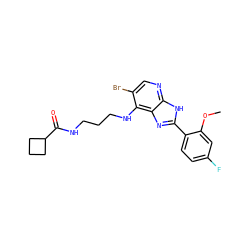 COc1cc(F)ccc1-c1nc2c(NCCCNC(=O)C3CCC3)c(Br)cnc2[nH]1 ZINC000084618055