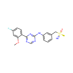COc1cc(F)ccc1-c1ncnc(Nc2cccc(C[S@@](C)(=N)=O)c2)n1 ZINC000207637454