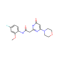 COc1cc(F)ccc1NC(=O)Cc1nc(N2CCOCC2)cc(=O)[nH]1 ZINC000115072200