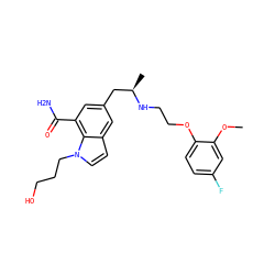 COc1cc(F)ccc1OCCN[C@H](C)Cc1cc(C(N)=O)c2c(ccn2CCCO)c1 ZINC000221798152