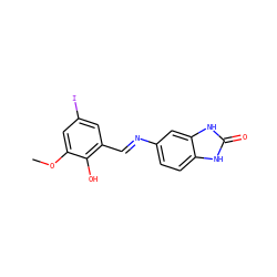 COc1cc(I)cc(/C=N/c2ccc3[nH]c(=O)[nH]c3c2)c1O ZINC000299820493