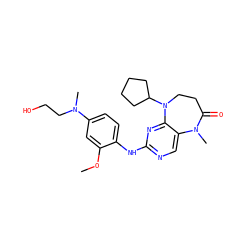 COc1cc(N(C)CCO)ccc1Nc1ncc2c(n1)N(C1CCCC1)CCC(=O)N2C ZINC000114231246