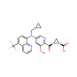 COc1cc(N(CC2CC2)c2ccc(C(F)(F)F)c3cccnc23)cnc1C(=O)[C@H]1C[C@H]1C(=O)O ZINC001772636121