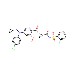 COc1cc(N(CC2CC2)c2ccc(Cl)cc2)cnc1C(=O)[C@H]1C[C@H]1C(=O)NS(=O)(=O)c1ccccc1F ZINC001772574691