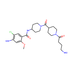 COc1cc(N)c(Cl)cc1C(=O)NC1CCN(C(=O)C2CCN(C(=O)CCCN)CC2)CC1 ZINC000013439985