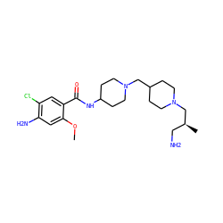 COc1cc(N)c(Cl)cc1C(=O)NC1CCN(CC2CCN(C[C@@H](C)CN)CC2)CC1 ZINC000013439973
