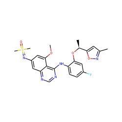 COc1cc(N=S(C)(C)=O)cc2ncnc(Nc3ccc(F)cc3O[C@@H](C)c3cc(C)no3)c12 ZINC001772617516