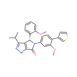 COc1cc(N2C(=O)c3[nH]nc(C(C)C)c3[C@@H]2c2ccccc2OC)ccc1-c1ccsc1 ZINC000096177242