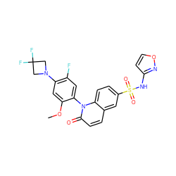 COc1cc(N2CC(F)(F)C2)c(F)cc1-n1c(=O)ccc2cc(S(=O)(=O)Nc3ccon3)ccc21 ZINC001772571482