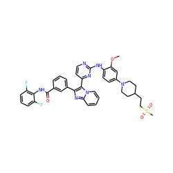 COc1cc(N2CCC(CCS(C)(=O)=O)CC2)ccc1Nc1nccc(-c2c(-c3cccc(C(=O)Nc4c(F)cccc4F)c3)nc3ccccn23)n1 ZINC000165080537