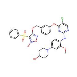COc1cc(N2CCC(O)CC2)ccc1Nc1ncc(Cl)c(Oc2cccc(COc3no[n+]([O-])c3S(=O)(=O)c3ccccc3)c2)n1 ZINC000096917095