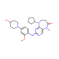 COc1cc(N2CCC(O)CC2)ccc1Nc1ncc2c(n1)N(C1CCCC1)CCC(=O)N2C ZINC000058661247