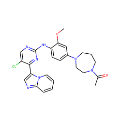COc1cc(N2CCCN(C(C)=O)CC2)ccc1Nc1ncc(Cl)c(-c2cnc3ccccn23)n1 ZINC000072176998