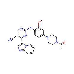 COc1cc(N2CCN(C(C)=O)CC2)ccc1Nc1ncc(C#N)c(-c2cnc3ccccn23)n1 ZINC000072177773