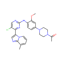 COc1cc(N2CCN(C(C)=O)CC2)ccc1Nc1ncc(Cl)c(-c2cnc3c(C)cccn23)n1 ZINC000072177587