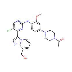 COc1cc(N2CCN(C(C)=O)CC2)ccc1Nc1ncc(Cl)c(-c2cnc3c(CO)cccn23)n1 ZINC000072178550