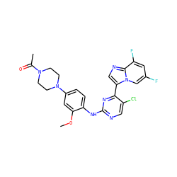 COc1cc(N2CCN(C(C)=O)CC2)ccc1Nc1ncc(Cl)c(-c2cnc3c(F)cc(F)cn23)n1 ZINC000072178938