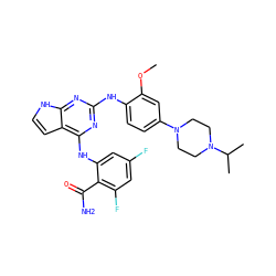 COc1cc(N2CCN(C(C)C)CC2)ccc1Nc1nc(Nc2cc(F)cc(F)c2C(N)=O)c2cc[nH]c2n1 ZINC000053277627