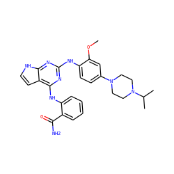 COc1cc(N2CCN(C(C)C)CC2)ccc1Nc1nc(Nc2ccccc2C(N)=O)c2cc[nH]c2n1 ZINC000053194049