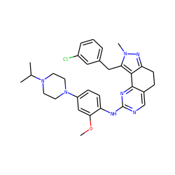 COc1cc(N2CCN(C(C)C)CC2)ccc1Nc1ncc2c(n1)-c1c(nn(C)c1Cc1cccc(Cl)c1)CC2 ZINC000143107555