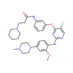 COc1cc(N2CCN(C)CC2)ccc1Nc1ncc(Cl)c(Oc2cccc(NC(=O)CCN3CCCCC3)c2)n1 ZINC000169310612
