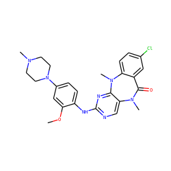 COc1cc(N2CCN(C)CC2)ccc1Nc1ncc2c(n1)N(C)c1ccc(Cl)cc1C(=O)N2C ZINC000066078252
