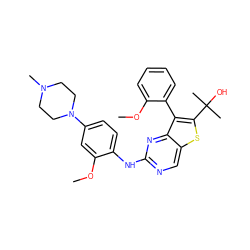 COc1cc(N2CCN(C)CC2)ccc1Nc1ncc2sc(C(C)(C)O)c(-c3ccccc3OC)c2n1 ZINC000150312421