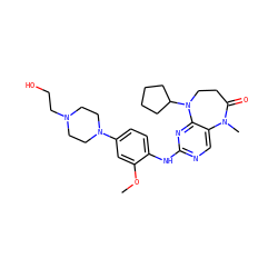COc1cc(N2CCN(CCO)CC2)ccc1Nc1ncc2c(n1)N(C1CCCC1)CCC(=O)N2C ZINC000114231837