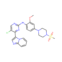 COc1cc(N2CCN(S(C)(=O)=O)CC2)ccc1Nc1ncc(Cl)c(-c2cnc3ccccn23)n1 ZINC000072178506