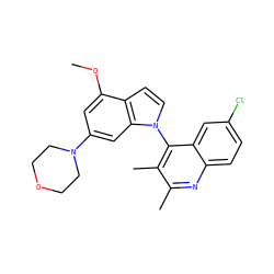 COc1cc(N2CCOCC2)cc2c1ccn2-c1c(C)c(C)nc2ccc(Cl)cc12 ZINC000118096259