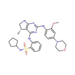 COc1cc(N2CCOCC2)ccc1Nc1nc2c(c(Nc3ccccc3S(=O)(=O)NC3CCCC3)n1)[C@H](C)CN2 ZINC000221683597