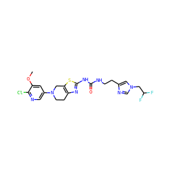 COc1cc(N2CCc3nc(NC(=O)NCCc4cn(CC(F)F)cn4)sc3C2)cnc1Cl ZINC000068245413