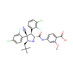 COc1cc(NC(=O)[C@@H]2N[C@@H](CC(C)(C)C)[C@](C#N)(c3ccc(Cl)cc3F)[C@H]2c2cccc(Cl)c2F)ccc1C(=O)O ZINC000096273108