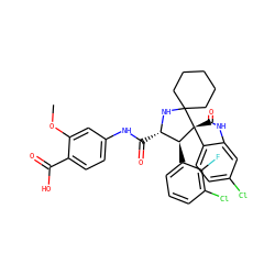 COc1cc(NC(=O)[C@@H]2NC3(CCCCC3)[C@@]3(C(=O)Nc4cc(Cl)ccc43)[C@H]2c2cccc(Cl)c2F)ccc1C(=O)O ZINC001772576773